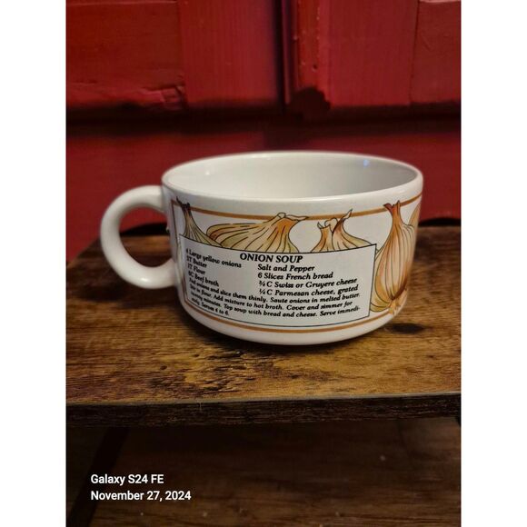 3 Vintage Soup Bowls Cups Mushroom Tomato Onion With Recipe Handles Retro - Picture 5 of 8